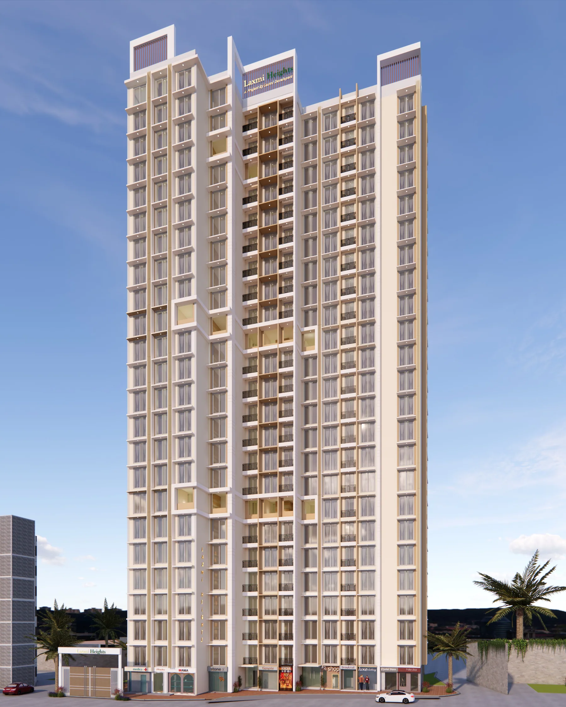 Elevation study of a Laxmi Developers residential tower