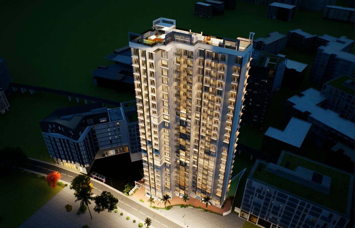 Aerial night view of Laxmi Heights and the surrounding Bhandup skyline