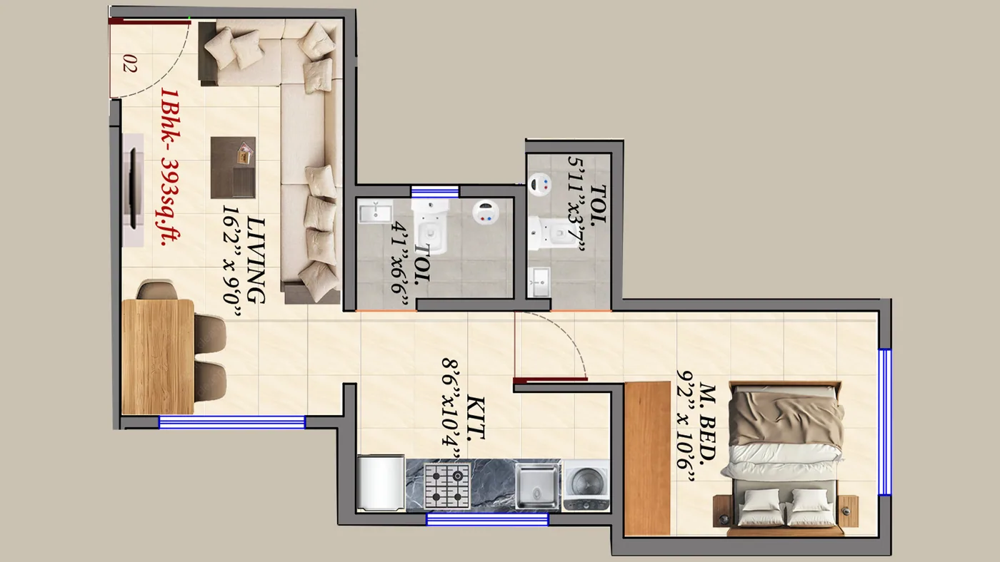 Laxmi Heights — 1 BHK, 393 sq.ft